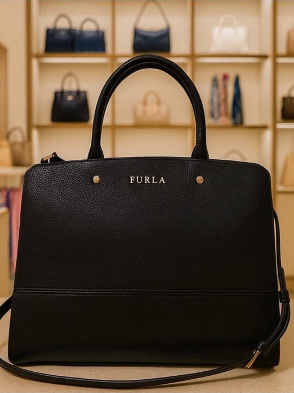 NWOT authentic Furla Rachel Medium Satchel in classic black